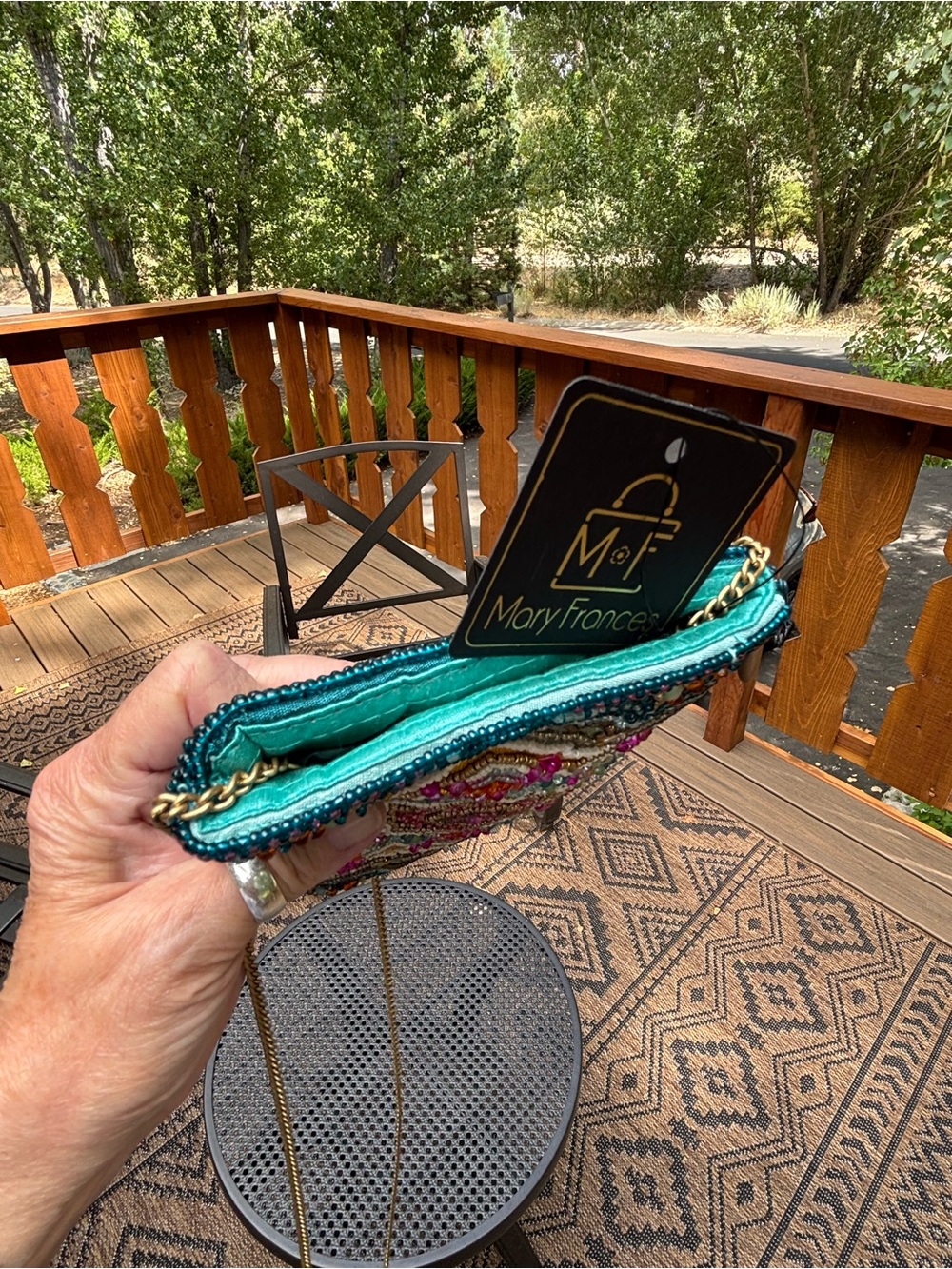 Mary Frances Venice teal Multicolor Beaded bag with Crossbody - Picture 9 of 17
